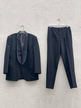 Vintage 80s Robert Wagner Raffinati Black Shawl Collar Formal 2 Piece Tuxedo 41L